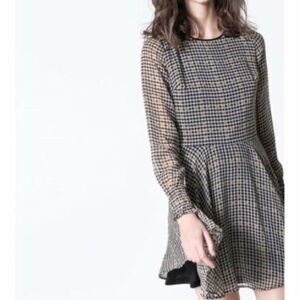 Zara Trafaluc Houndstooth Dress size S plaid preppy fall colors lined